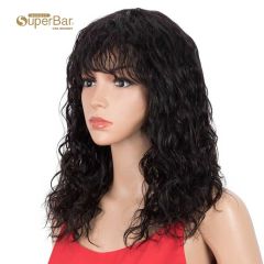 Superbar Natural Curly Wavy Wig 130% Density16-inch Wigs With Bangs