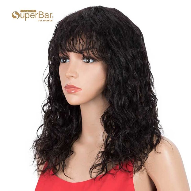Superbar Natural Curly Wavy Wig 130% Density16-inch Wigs With Bangs