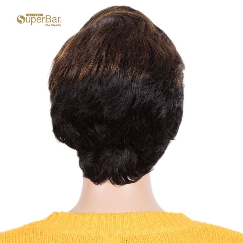 Superbar Human Hair Pixie Cut Wigs 6 inchSide Lace Part Wigs Pixie Bob Wig for Black WomenOmbre Brown Color
