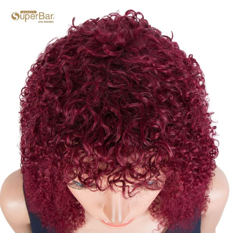 Superbar Brazilian Short Curly Bob Wig Human HairWigs With Bangs Machine Made Wigs For WomenRemy Curly Bob Wig Burgundy Color