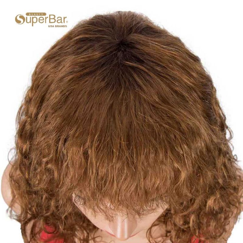 Superbar Natural Curly Wavy Wig 130% Density16-inch Wigs With Bangs