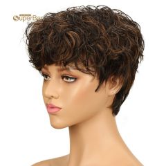 Superbar Human Hair Wigs For Women 9 InchShort Curly Pixie Cut Wigs Colorful wig