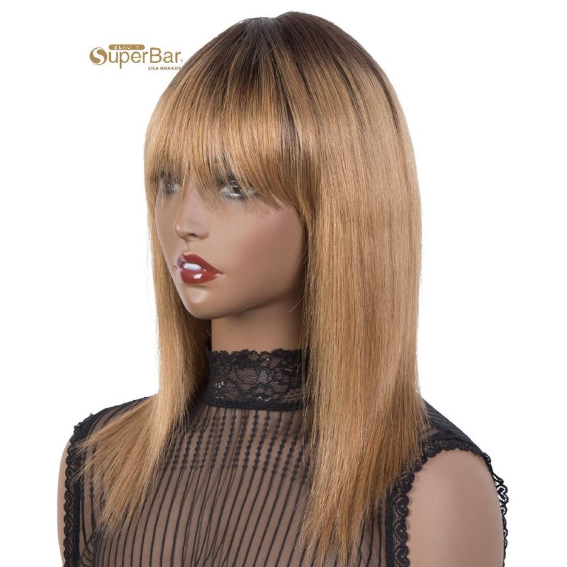 Superbar Human Hair Wigs With Bangs ForWomen Non-lace Wig Ombre Honey Blonde Color