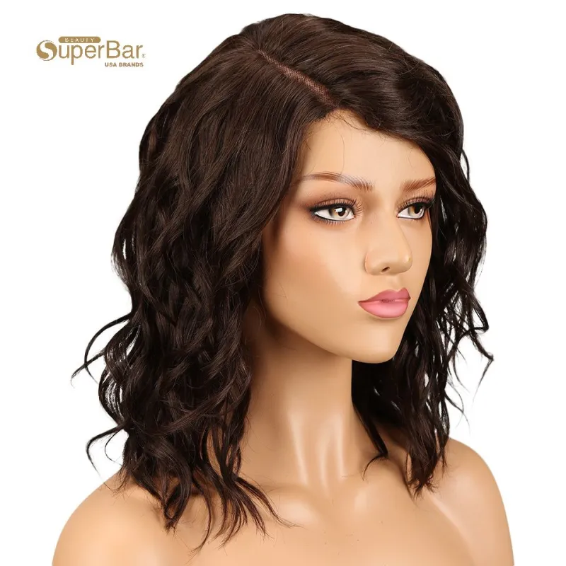 Superbar Human Hair Lace Front Wigs 4.5 inchSide LacePart Wigs 14 inch Water Wavy Wig for BlackWomen Brown Color