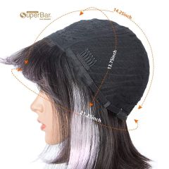 Superbar Short Human Hair Bob Wigs WithBangs Black With Purplr Color Dying Hair Behind EarWigs 10 inch
