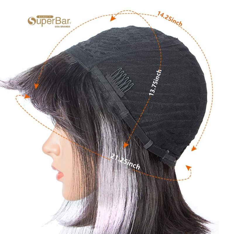 Superbar Short Human Hair Bob Wigs WithBangs Black With Purplr Color Dying Hair Behind EarWigs 10 inch