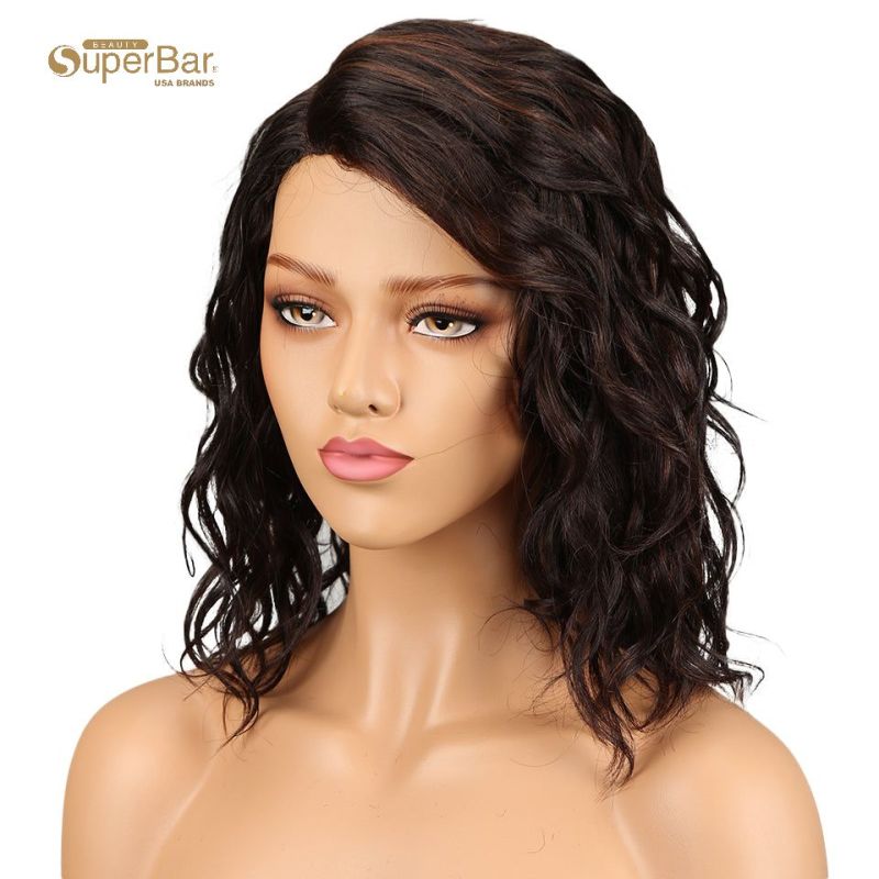 Superbar Human Hair Lace Front Wigs 4.5 inchSide Part Wigs 14 inch Water Wavy Wig for BlackWomen