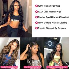 Superbar 13x4 Lace Front Wigs Human HairLoose Body Wave Wigs 150% Density Natural BlackColor