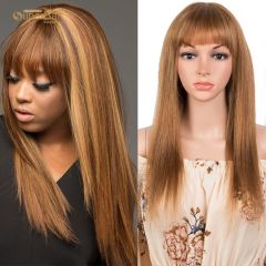 Superbar Ombre Color Straight Human HairWig With Bangs For Women Full Machine Made WigsHuman Hair