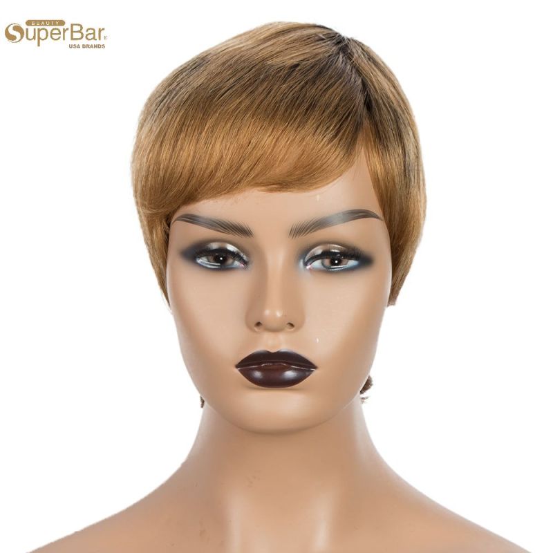 Superbar Human Hair Wigs For Women 9 Inch Short Curly Pixie Cut Wigs Brown Color