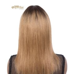 Superbar Human Hair Wigs With Bangs ForWomen Non-lace Wig Ombre Honey Blonde Color