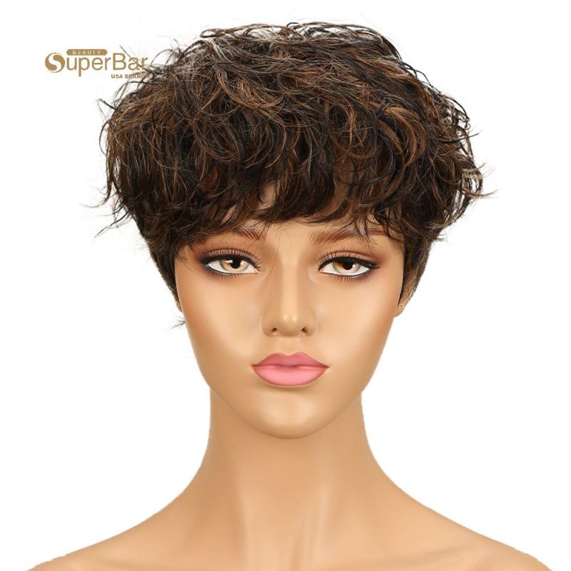 Superbar Human Hair Wigs For Women 9 InchShort Curly Pixie Cut Wigs Colorful wig