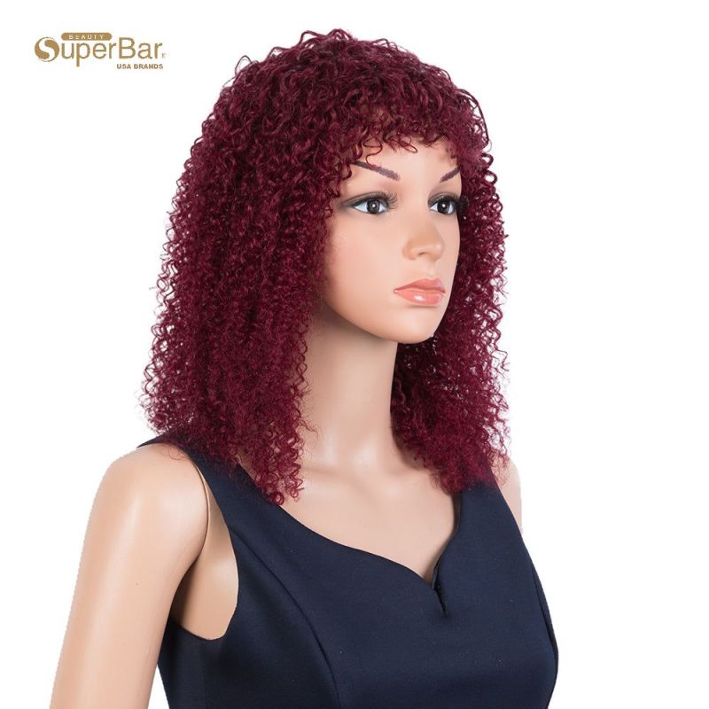 Superbar Brazilian Short Curly Bob Wig Human HairWigs With Bangs Machine Made Wigs For WomenRemy Curly Bob Wig Burgundy Color