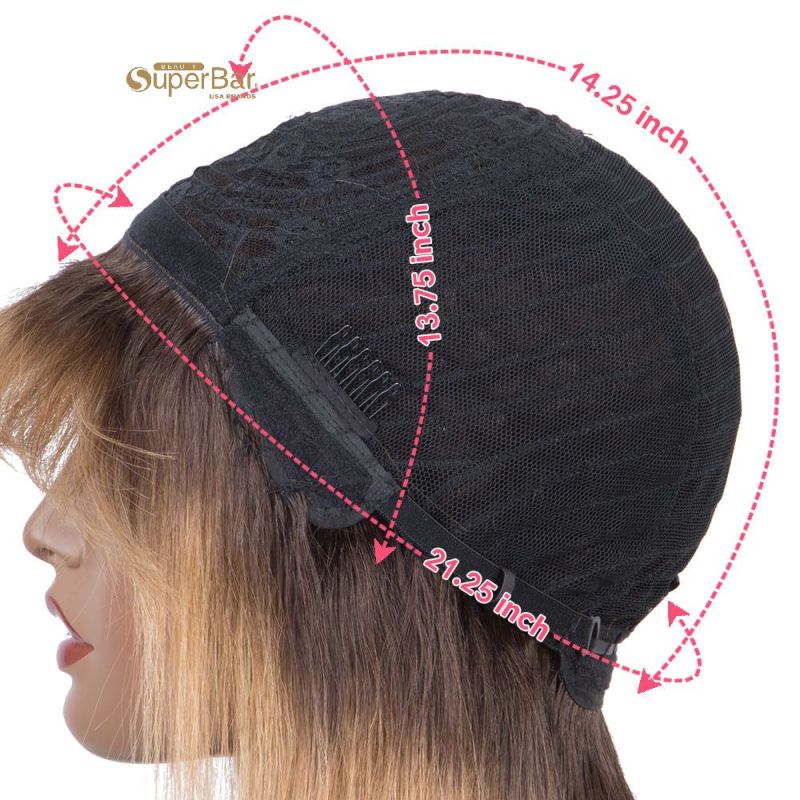 Superbar Human Hair Wigs With Bangs ForWomen Non-lace Wig Ombre Honey Blonde Color
