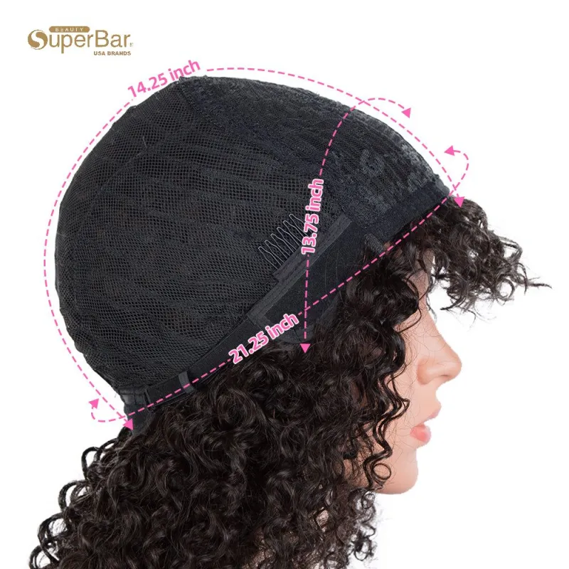 Superbar Brazilian Short Curly Bob Wig Human HairWigs With Bangs Machine Made Wigs For WomenRemy Curly Bob Wig Burgundy Color