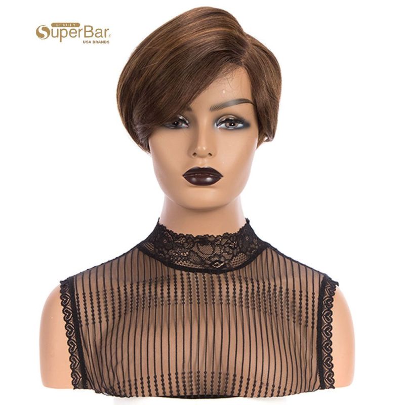 Superbar Human Hair Lace Front Wigs 5.5 inchSide Lace Part Wigs Pixie Cut Bob Wig for BlackWomen Medium Brown Color