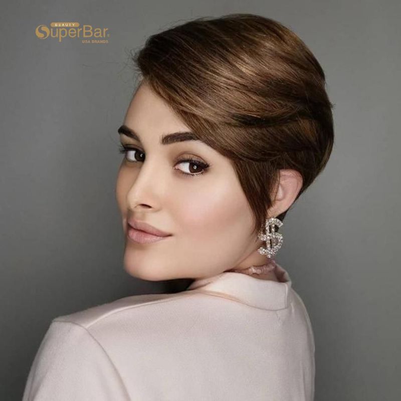 Superbar Human Hair Lace Front Wigs 5.5 inchSide Lace Part Wigs Pixie Cut Bob Wig for BlackWomen Medium Brown Color