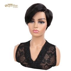 Superbar Human Hair Lace Front Wigs 5.5 inchSide LacePart Wigs Pixie Cut Bob Wig for BlackWomen Natural Color