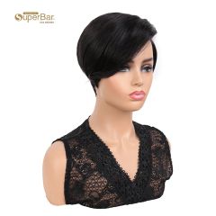 Superbar Human Hair Lace Front Wigs 5.5 inchSide LacePart Wigs Pixie Cut Bob Wig for BlackWomen Natural Color