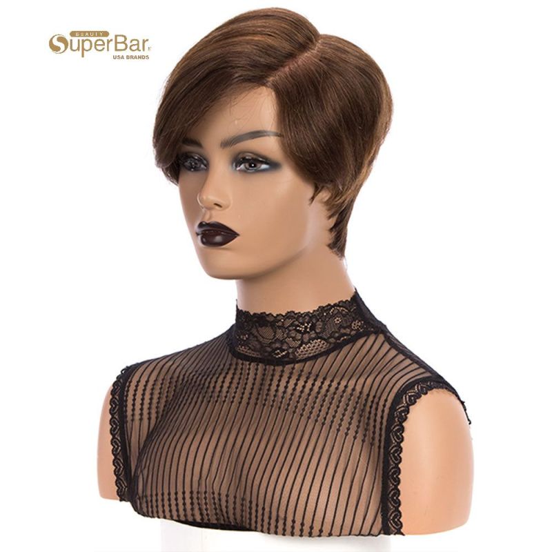 Superbar Human Hair Lace Front Wigs 5.5 inchSide Lace Part Wigs Pixie Cut Bob Wig for BlackWomen Medium Brown Color