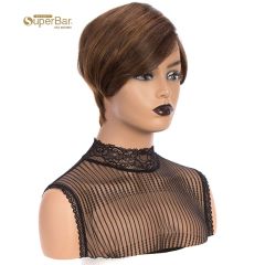 Superbar Human Hair Lace Front Wigs 5.5 inchSide Lace Part Wigs Pixie Cut Bob Wig for BlackWomen Medium Brown Color