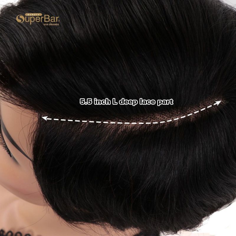 Superbar Human Hair Lace Front Wigs 5.5 inchSide LacePart Wigs Pixie Cut Bob Wig for BlackWomen Natural Color