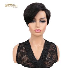 Superbar Human Hair Lace Front Wigs 5.5 inchSide LacePart Wigs Pixie Cut Bob Wig for BlackWomen Natural Color