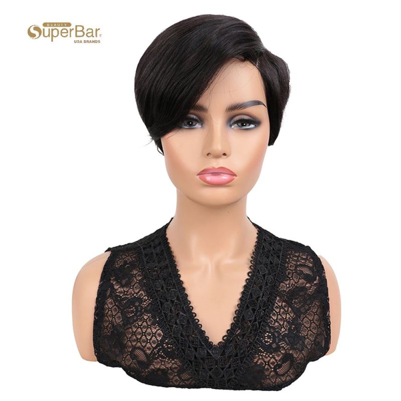 Superbar Human Hair Lace Front Wigs 5.5 inchSide LacePart Wigs Pixie Cut Bob Wig for BlackWomen Natural Color