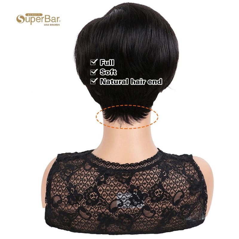 Superbar Human Hair Lace Front Wigs 5.5 inchSide LacePart Wigs Pixie Cut Bob Wig for BlackWomen Natural Color