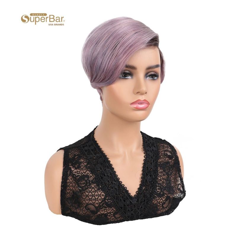 Superbar Human Hair Lace Front Wigs 5.5 inchSide LacePart Wigs Pixie Cut Bob Wig for BlackWomen Light Purple Color