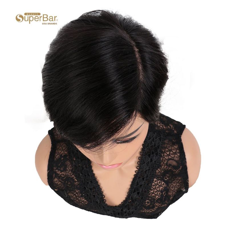 Superbar Human Hair Lace Front Wigs 5.5 inchSide LacePart Wigs Pixie Cut Bob Wig for BlackWomen Natural Color
