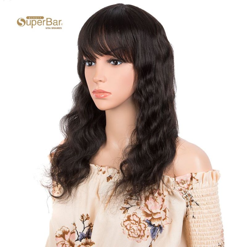 Superbar Human Hair Wig with Bangs NaturalColor Wigs for Women