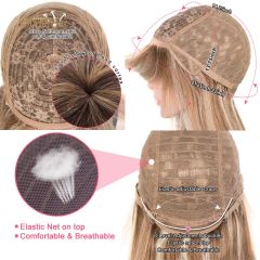 Superbar Ombre Brown Blonde Color StraightHuman Hair Wigs With Bangs For Women 150% Density