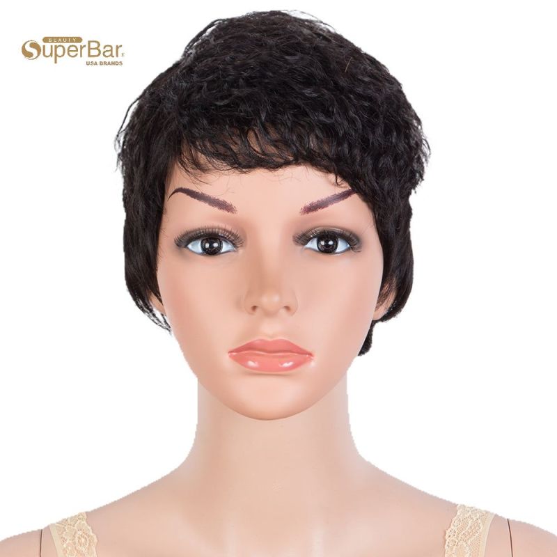 Superba Human Hair Wigs Pixie Cut Wigs 9Inch short Curly Wig Black Color