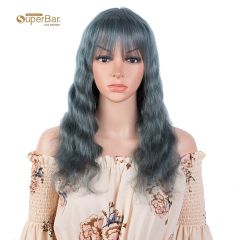Superbar Hightlight Blue Body Wave HumanHair Wigs with Bangs 100% High-quality Human HairWig with Bangs for Black Women 130% Density