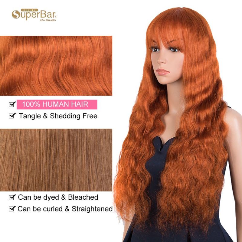 Superbar Hightlight Orange Body Wave HumanHair Wigs with Bangs 100% High-quality Human Hair Wig with Bangs for Black Women Ginger Color