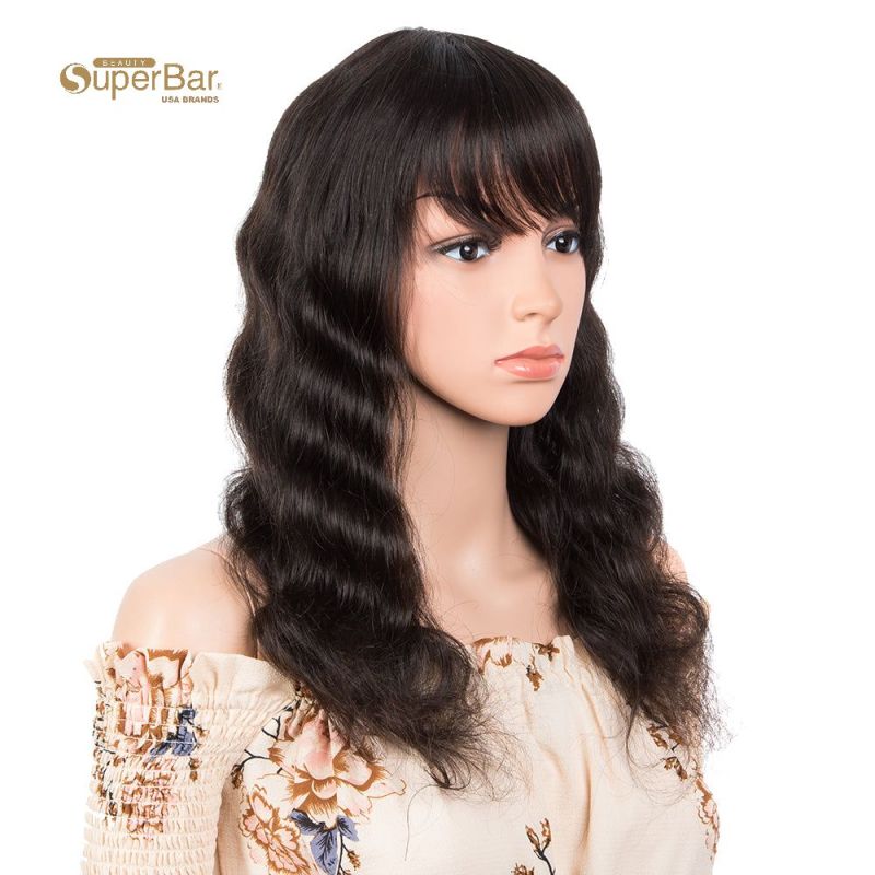 Superbar Human Hair Wig with Bangs NaturalColor Wigs for Women