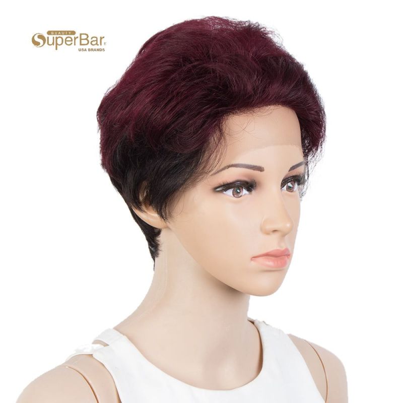 Superbar Human Hair Pixie Cut Wigs Pixie BobWig with Hand-tied Hairline Dark Wine Red Color