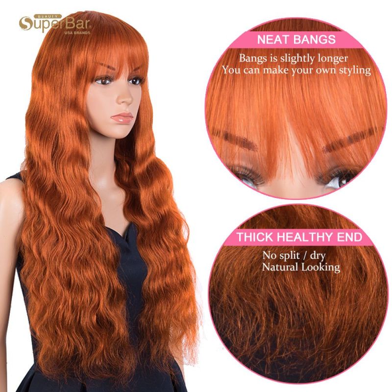 Superbar Hightlight Orange Body Wave HumanHair Wigs with Bangs 100% High-quality Human Hair Wig with Bangs for Black Women Ginger Color