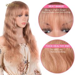 Superbar Hightlight Pink Body Wave HumanHair Wigs with Bangs 100% High-quality Human HairWig with Bangs for Black Women 130% Density