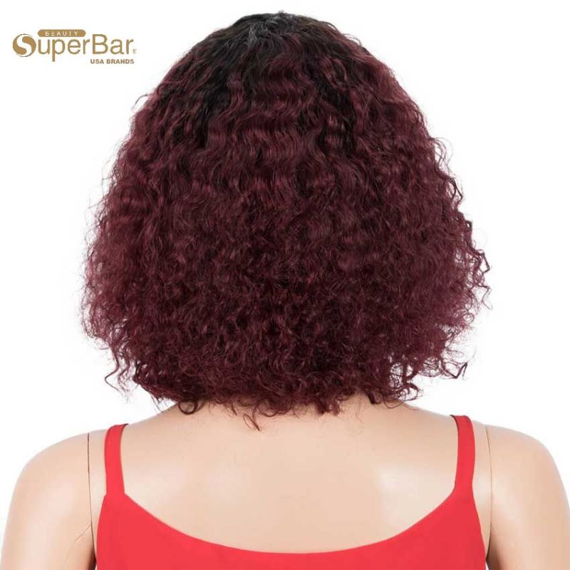 Superbar Bob Wig With Bangs 10 inch HumanHair Curly Wavy Wigs