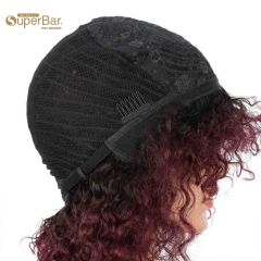 Superbar Bob Wig With Bangs 10 inch HumanHair Curly Wavy Wigs
