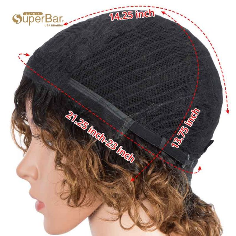 Superbar Short Bouncy Curly Wigs Human Hairfor Women Cute Human Hair Bob Wigs Ombre Burgunry blonde Wigs