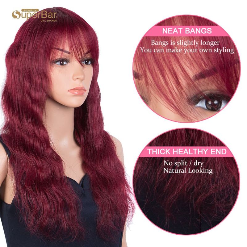 Superbar Hightlight Red Body Wave HumanHair Wigs with Bangs 100% High-quality Human HairWig with Bangs for Black Women 130% Density