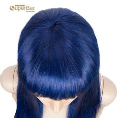 Superbar Blue Wig Human Hair No-lace WigsWith Bangs For Women
