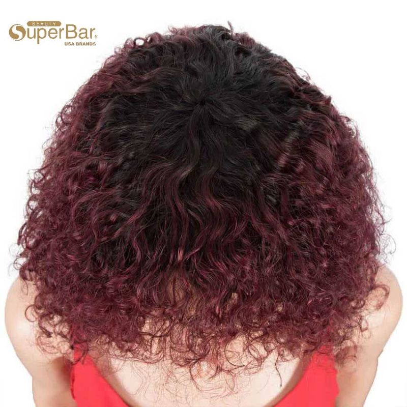 Superbar Bob Wig With Bangs 10 inch HumanHair Curly Wavy Wigs