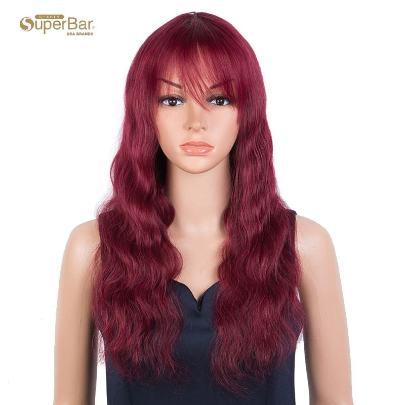 Superbar Hightlight Red Body Wave HumanHair Wigs with Bangs 100% High-quality Human HairWig with Bangs for Black Women 130% Density