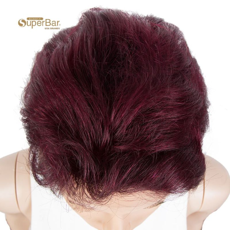 Superbar Human Hair Pixie Cut Wigs Pixie BobWig with Hand-tied Hairline Dark Wine Red Color