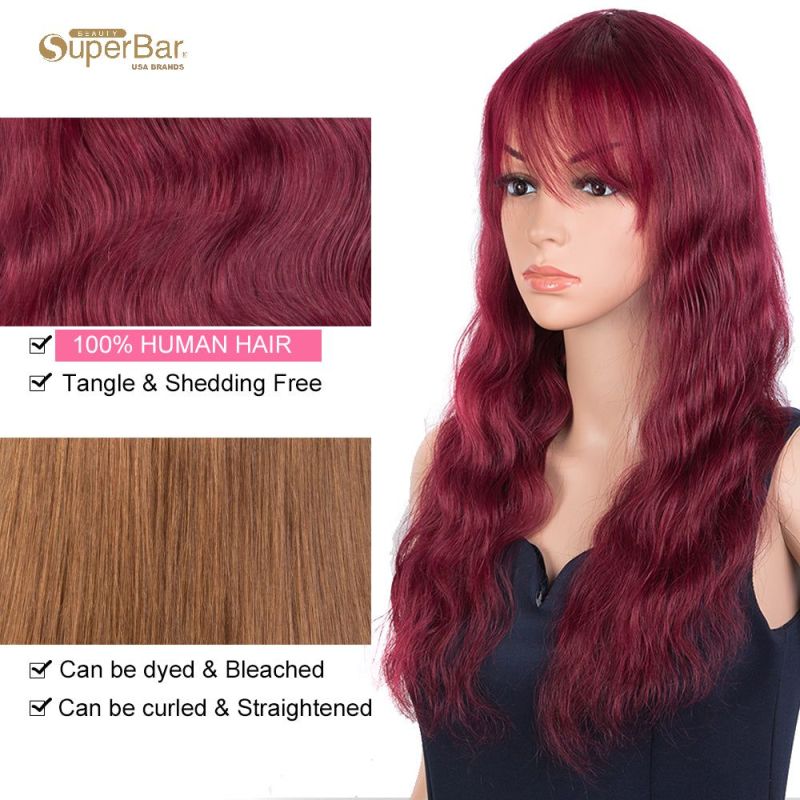 Superbar Hightlight Red Body Wave HumanHair Wigs with Bangs 100% High-quality Human HairWig with Bangs for Black Women 130% Density