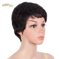 Superba Human Hair Wigs Pixie Cut Wigs 9Inch short Curly Wig Black Color